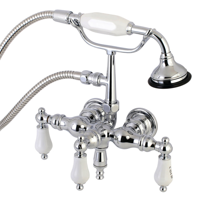Kingston Heirloom AE22T1 - Aqua Vintage Three-Handle 2-Hole Tub Wall Mount Clawfoot Tub Faucet with Hand Shower, Polished Chrome