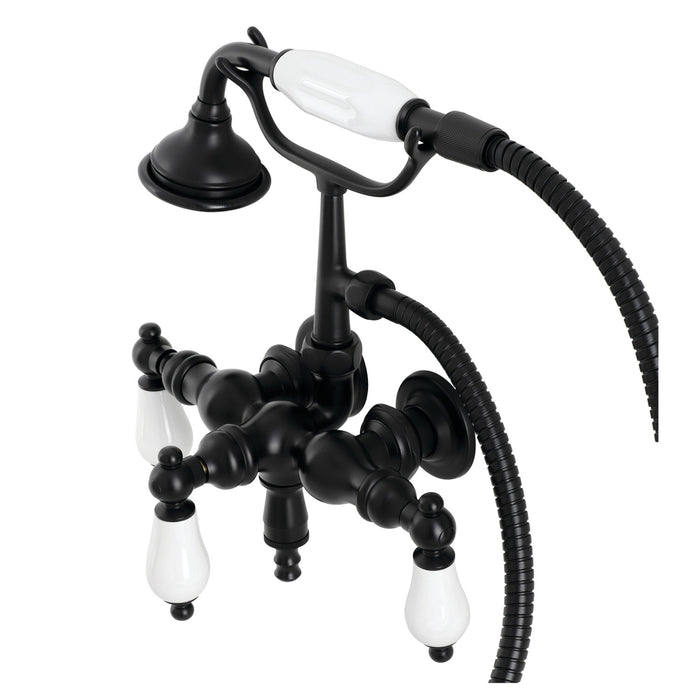 Kingston Heirloom AE23T0 - Aqua Vintage Three-Handle 2-Hole Tub Wall Mount Clawfoot Tub Faucet with Hand Shower, Matte Black