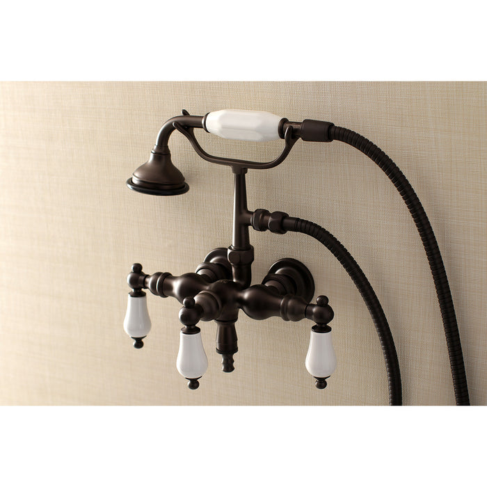 Kingston Heirloom AE23T5 - Aqua Vintage Three-Handle 2-Hole Tub Wall Mount Clawfoot Tub Faucet with Hand Shower, Oil Rubbed Bronze