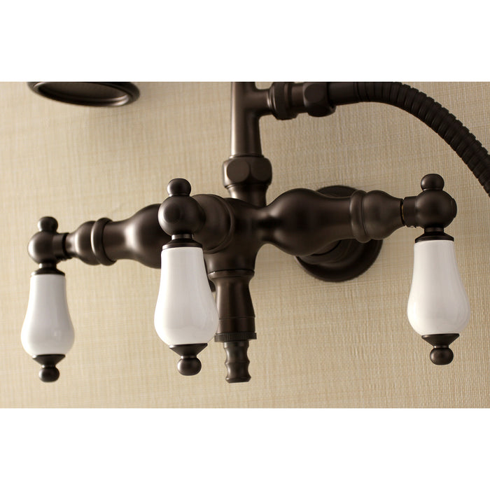 Kingston Heirloom AE23T5 - Aqua Vintage Three-Handle 2-Hole Tub Wall Mount Clawfoot Tub Faucet with Hand Shower, Oil Rubbed Bronze