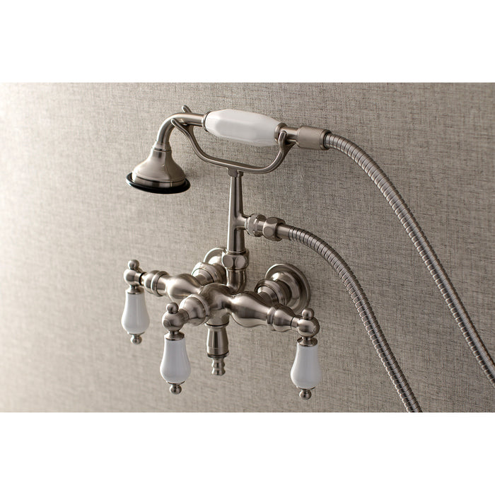 Aqua Vintage AE23T8 Three-Handle 2-Hole Tub Wall Mount Clawfoot Tub Faucet with Hand Shower, Brushed Nickel