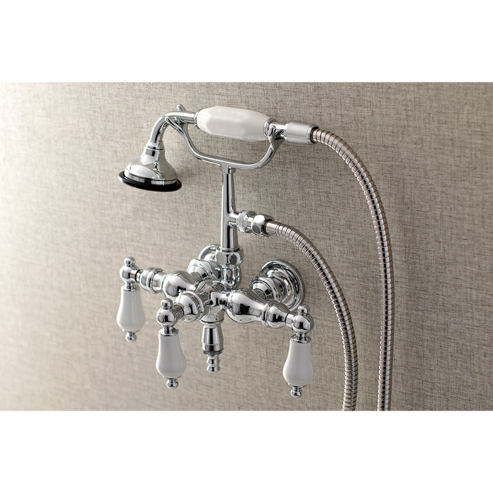 Kingston Heirloom AE24T1 - Aqua Vintage Three-Handle 2-Hole Tub Wall Mount Clawfoot Tub Faucet with Hand Shower, Polished Chrome