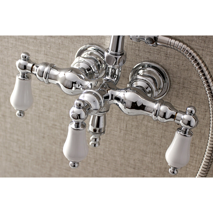 Kingston Heirloom AE24T1 - Aqua Vintage Three-Handle 2-Hole Tub Wall Mount Clawfoot Tub Faucet with Hand Shower, Polished Chrome