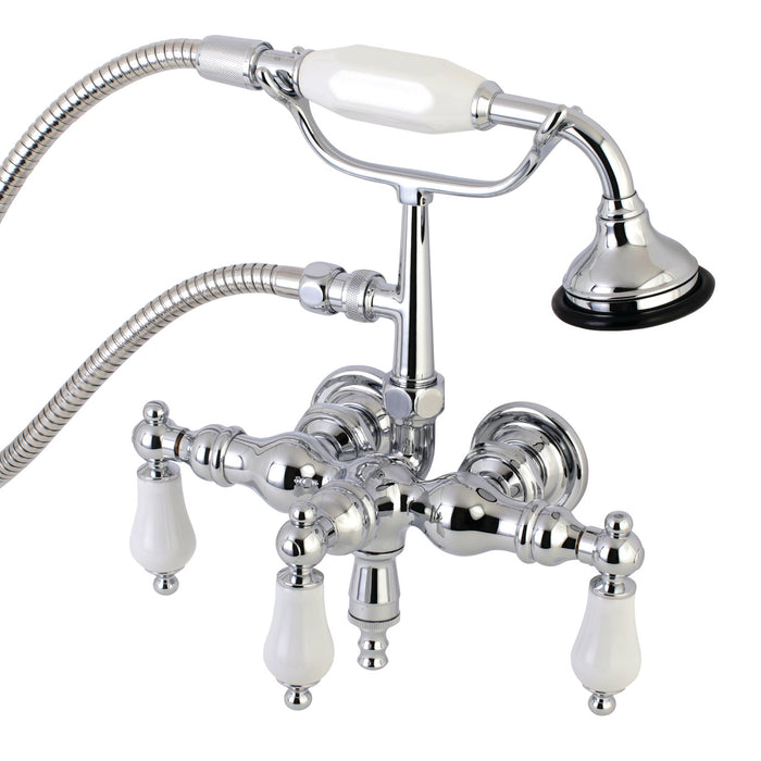 Kingston Heirloom AE24T1 - Aqua Vintage Three-Handle 2-Hole Tub Wall Mount Clawfoot Tub Faucet with Hand Shower, Polished Chrome