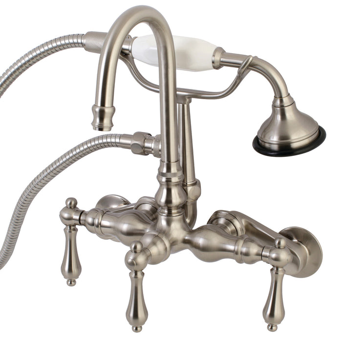 Aqua Vintage AE301T8 Three-Handle 2-Hole Tub Wall Mount Clawfoot Tub Faucet with Hand Shower, Brushed Nickel