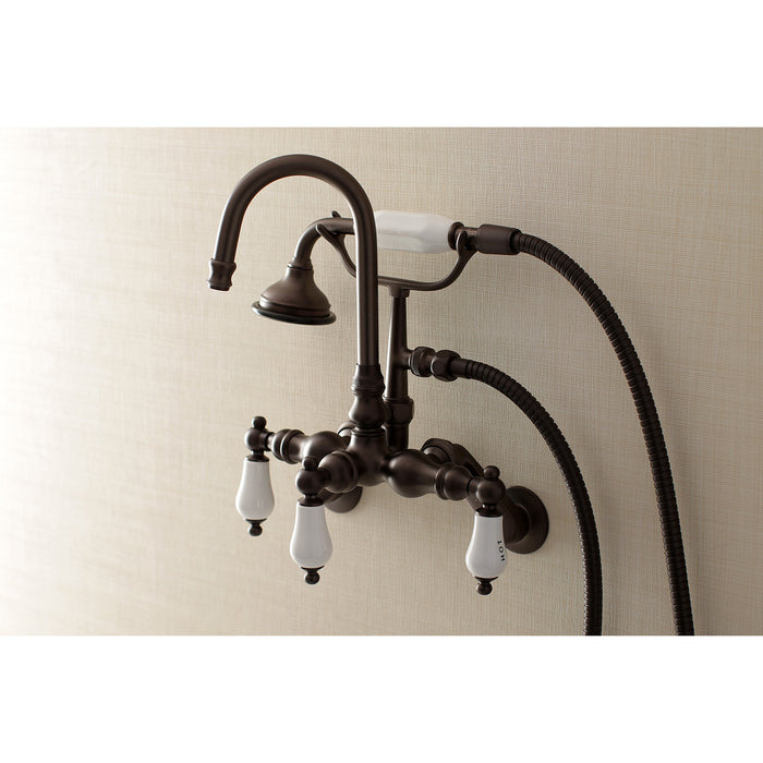 Aqua Vintage AE303T5 Three-Handle 2-Hole Tub Wall Mount Clawfoot Tub Faucet with Hand Shower, Oil Rubbed Bronze