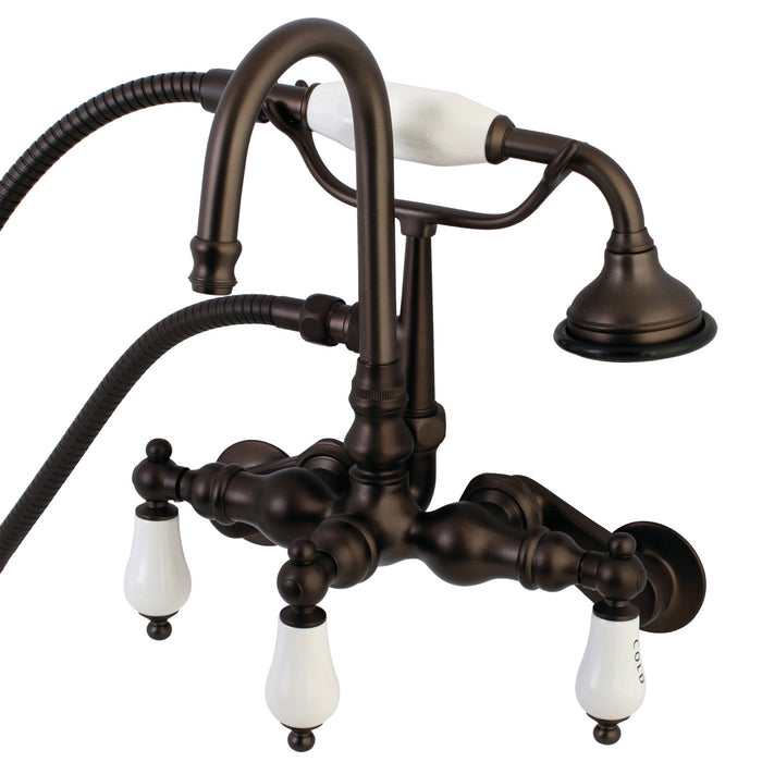 Kingston Heirloom AE303T5 - Aqua Vintage Three-Handle 2-Hole Tub Wall Mount Clawfoot Tub Faucet with Hand Shower, Oil Rubbed Bronze