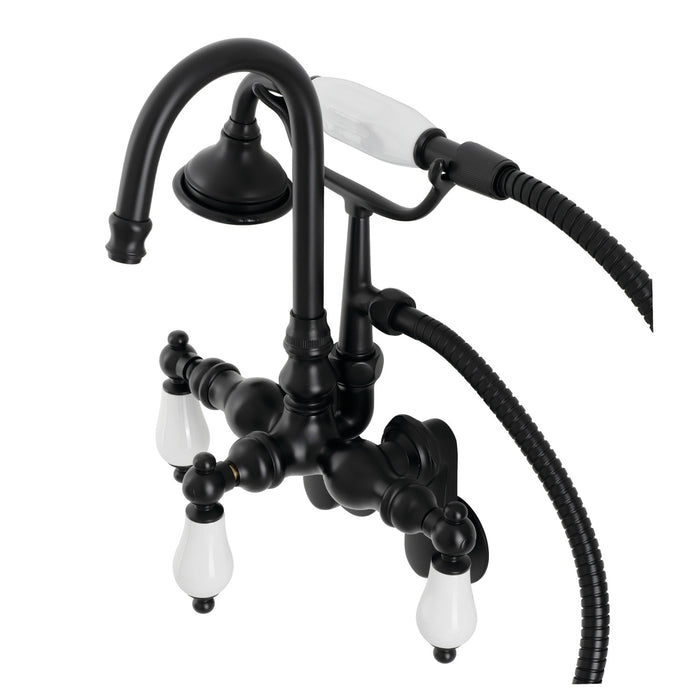 Kingston Heirloom AE305T0 - Aqua Vintage Three-Handle 2-Hole Tub Wall Mount Clawfoot Tub Faucet with Hand Shower, Matte Black