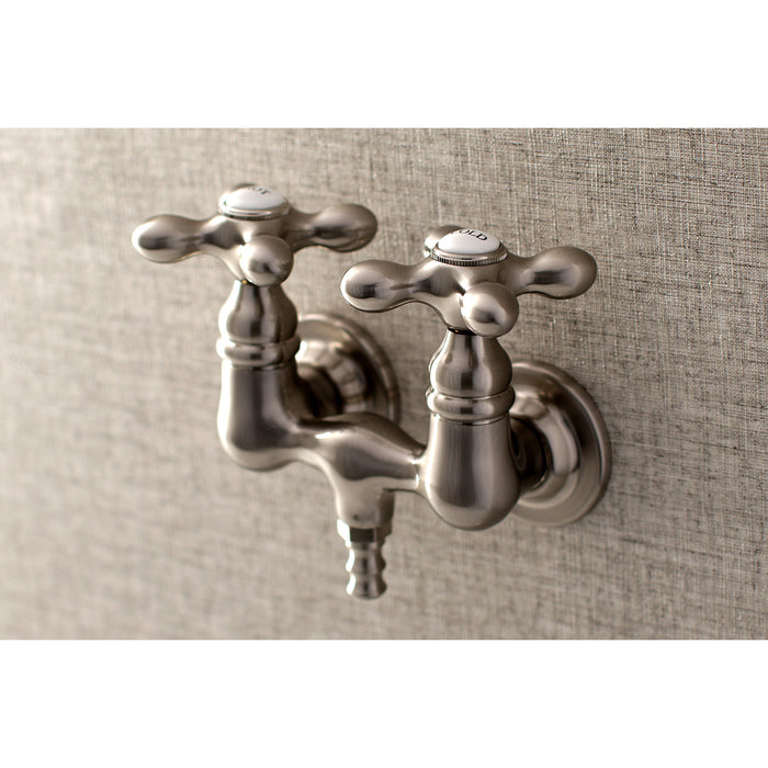 Kingston Heirloom AE37T8 - Aqua Vintage Two-Handle 2-Hole Tub Wall Mount Clawfoot Tub Faucet, Brushed Nickel