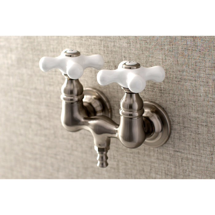 Kingston Heirloom AE39T8 - Aqua Vintage Two-Handle 2-Hole Tub Wall Mount Clawfoot Tub Faucet, Brushed Nickel