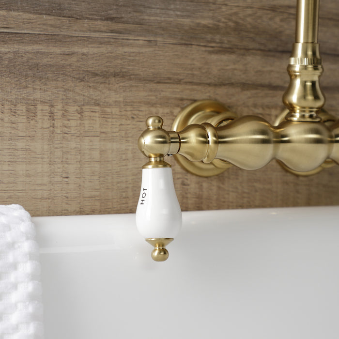 Kingston Heirloom AE3T7 - Aqua Vintage Two-Handle 2-Hole Tub Wall Mount Clawfoot Tub Faucet, Brushed Brass