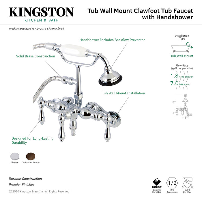Vintage AE419T5 Three-Handle 2-Hole Tub Wall Mount Clawfoot Tub Faucet with Hand Shower, Oil Rubbed Bronze