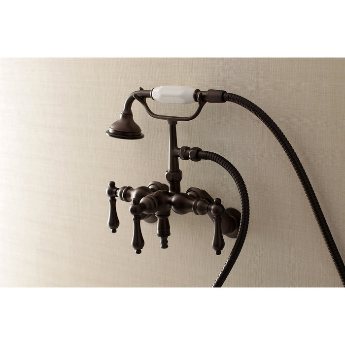 Kingston Heirloom AE419T5 - Vintage Three-Handle 2-Hole Tub Wall Mount Clawfoot Tub Faucet with Hand Shower, Oil Rubbed Bronze
