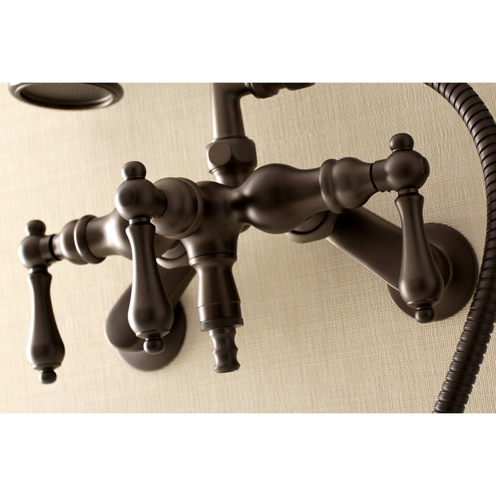 Kingston Heirloom AE419T5 - Vintage Three-Handle 2-Hole Tub Wall Mount Clawfoot Tub Faucet with Hand Shower, Oil Rubbed Bronze
