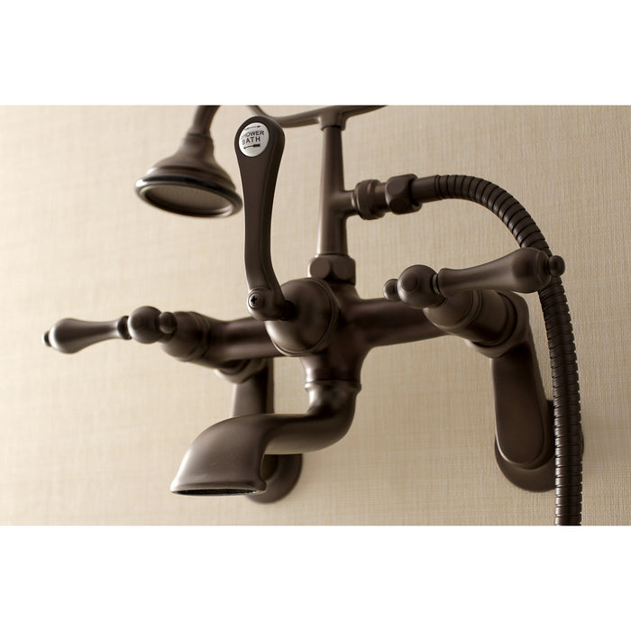 Aqua Vintage AE51T5 Three-Handle 2-Hole Tub Wall Mount Clawfoot Tub Faucet with Hand Shower, Oil Rubbed Bronze