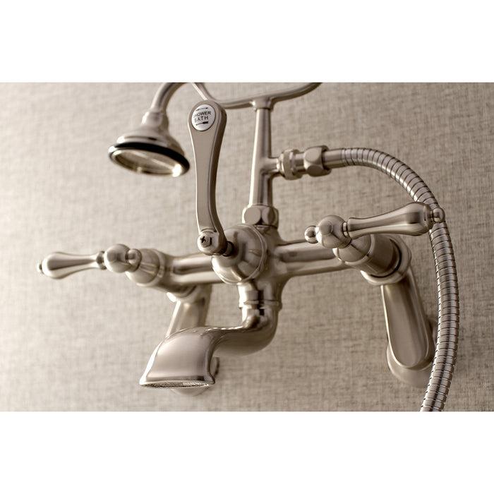 Aqua Vintage AE51T8 Three-Handle 2-Hole Tub Wall Mount Clawfoot Tub Faucet with Hand Shower, Brushed Nickel