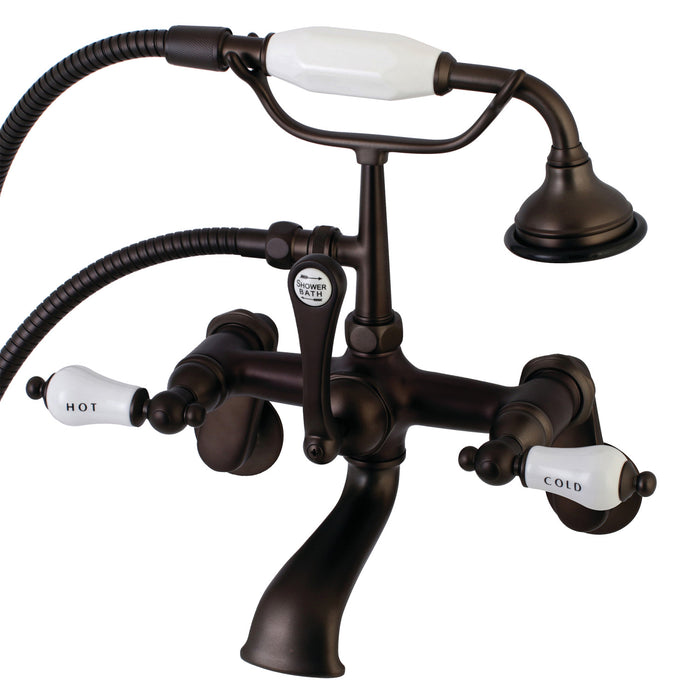 Kingston Heirloom AE53T5 - Aqua Vintage Three-Handle 2-Hole Tub Wall Mount Clawfoot Tub Faucet with Hand Shower, Oil Rubbed Bronze