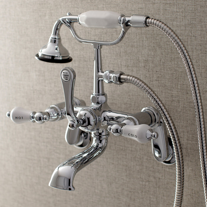 Aqua Vintage AE54T1 Three-Handle 2-Hole Tub Wall Mount Clawfoot Tub Faucet with Hand Shower, Polished Chrome