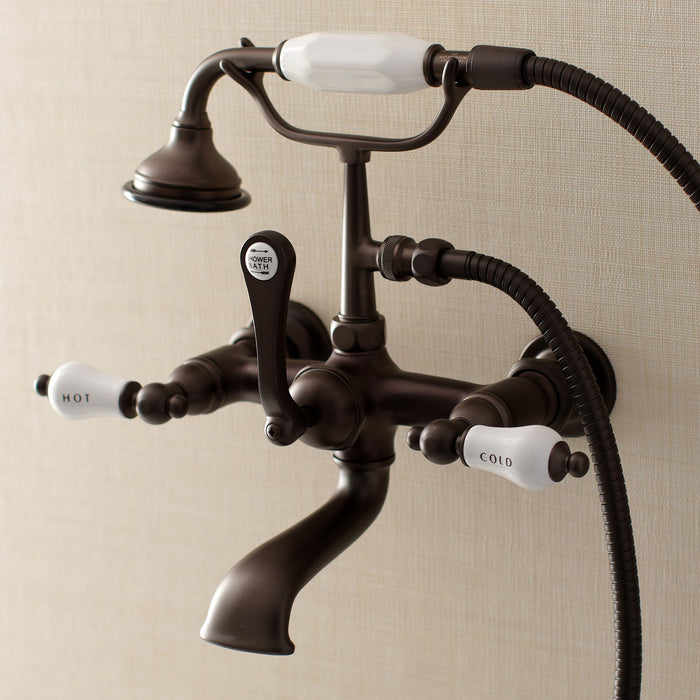 Kingston Heirloom AE555T5 - Aqua Vintage Three-Handle 2-Hole Tub Wall Mount Clawfoot Tub Faucet with Hand Shower, Oil Rubbed Bronze