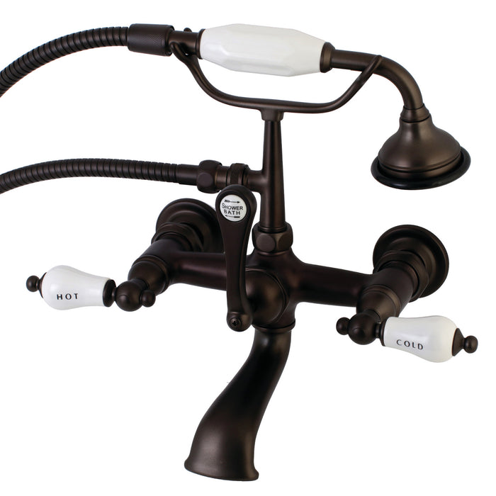 Kingston Heirloom AE555T5 - Aqua Vintage Three-Handle 2-Hole Tub Wall Mount Clawfoot Tub Faucet with Hand Shower, Oil Rubbed Bronze