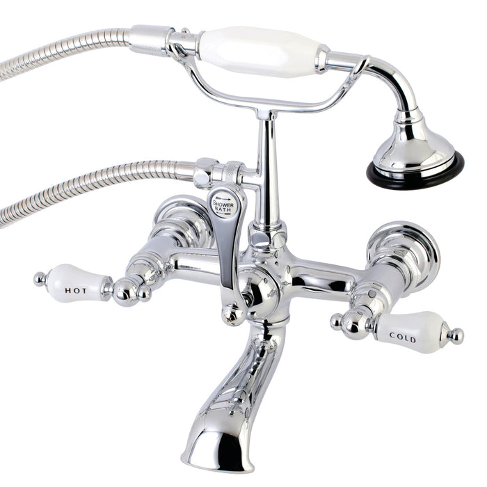 Kingston Heirloom AE556T1 - Aqua Vintage Three-Handle 2-Hole Tub Wall Mount Clawfoot Tub Faucet with Hand Shower, Polished Chrome