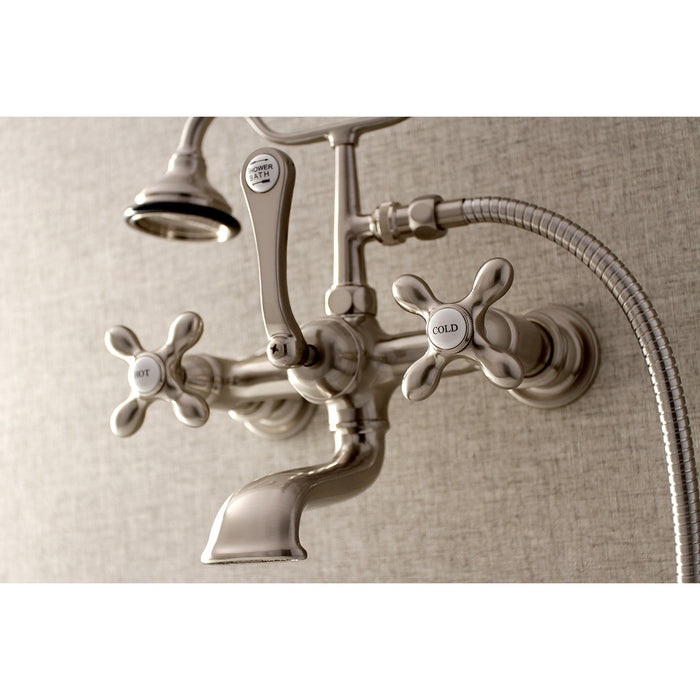 Aqua Vintage AE557T8 Three-Handle 2-Hole Tub Wall Mount Clawfoot Tub Faucet with Hand Shower, Brushed Nickel