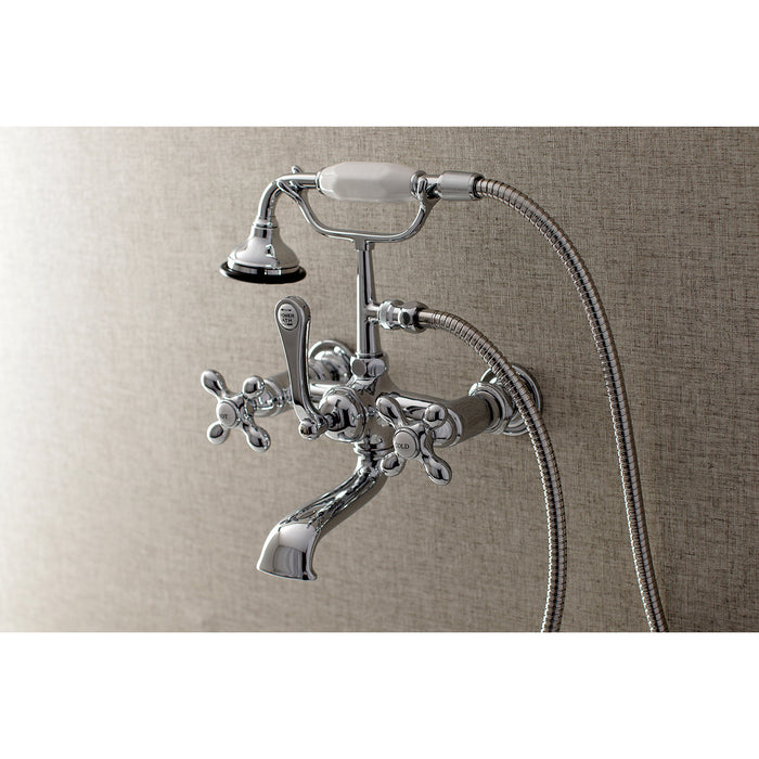 Kingston Heirloom AE558T1 - Aqua Vintage Three-Handle 2-Hole Tub Wall Mount Clawfoot Tub Faucet with Hand Shower, Polished Chrome