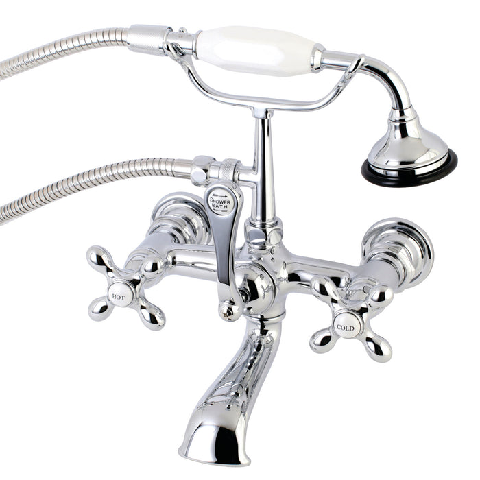 Kingston Heirloom AE558T1 - Aqua Vintage Three-Handle 2-Hole Tub Wall Mount Clawfoot Tub Faucet with Hand Shower, Polished Chrome