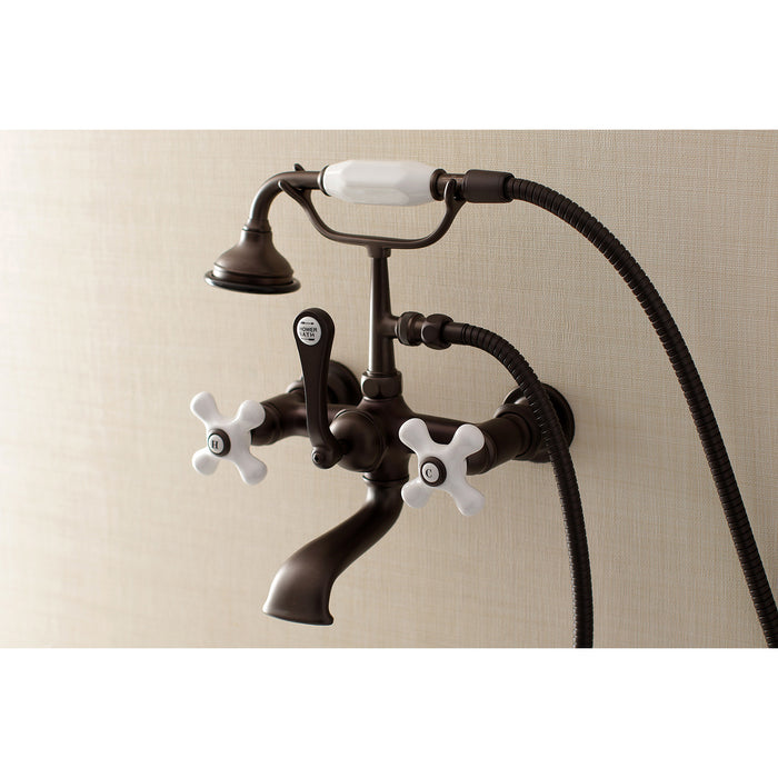 Aqua Vintage AE559T5 Three-Handle 2-Hole Tub Wall Mount Clawfoot Tub Faucet with Hand Shower, Oil Rubbed Bronze