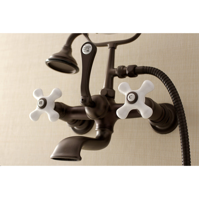 Aqua Vintage AE559T5 Three-Handle 2-Hole Tub Wall Mount Clawfoot Tub Faucet with Hand Shower, Oil Rubbed Bronze