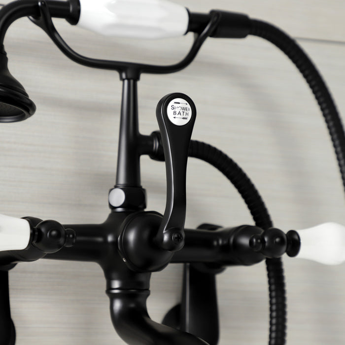 Kingston Heirloom AE55T0 - Aqua Vintage Three-Handle 2-Hole Tub Wall Mount Clawfoot Tub Faucet with Hand Shower, Matte Black