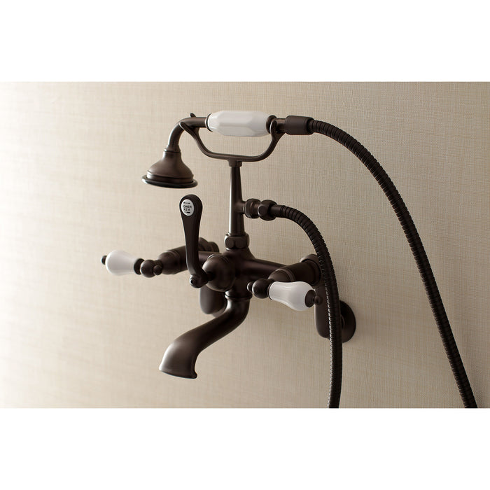 Kingston Heirloom AE55T5 - Aqua Vintage Three-Handle 2-Hole Tub Wall Mount Clawfoot Tub Faucet with Hand Shower, Oil Rubbed Bronze