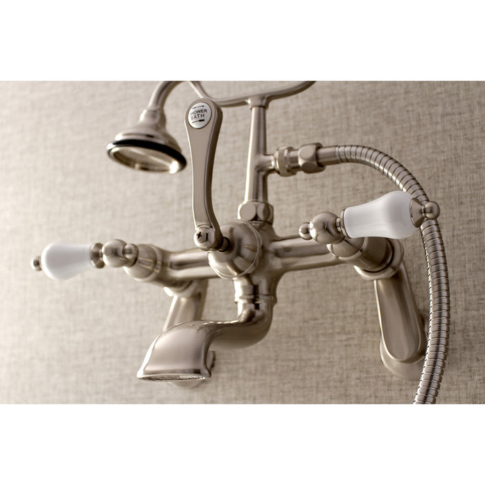 Aqua Vintage AE55T8 Three-Handle 2-Hole Tub Wall Mount Clawfoot Tub Faucet with Hand Shower, Brushed Nickel
