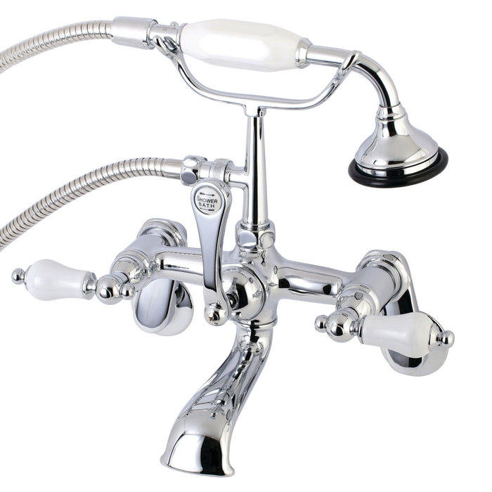 Kingston Heirloom AE56T1 - Aqua Vintage Three-Handle 2-Hole Tub Wall Mount Clawfoot Tub Faucet with Hand Shower, Polished Chrome