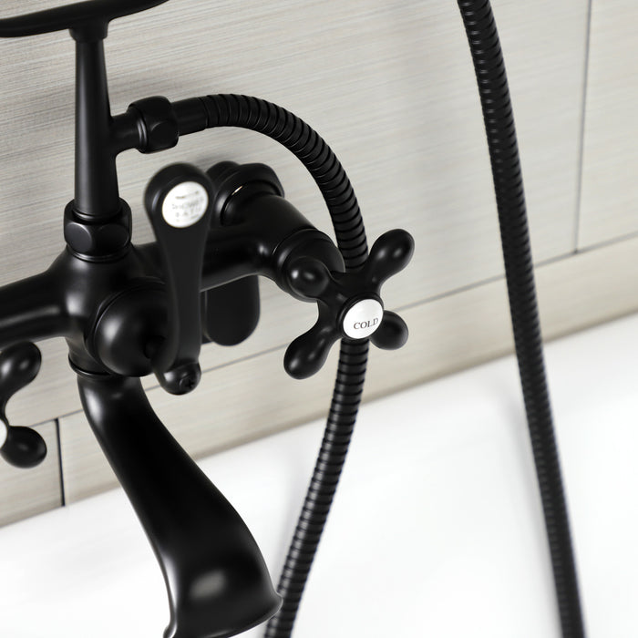Kingston Heirloom AE57T0 - Aqua Vintage Three-Handle 2-Hole Tub Wall Mount Clawfoot Tub Faucet with Hand Shower, Matte Black