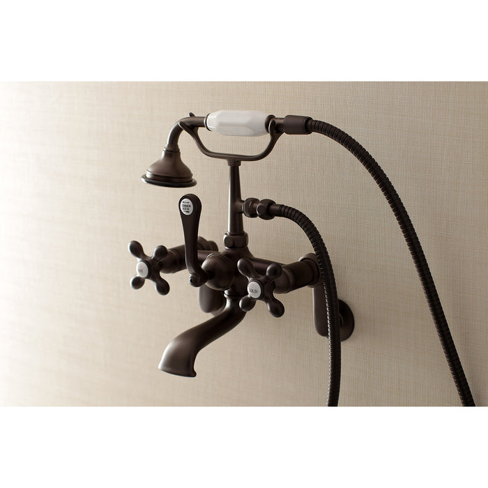 Aqua Vintage AE57T5 Three-Handle 2-Hole Tub Wall Mount Clawfoot Tub Faucet with Hand Shower, Oil Rubbed Bronze