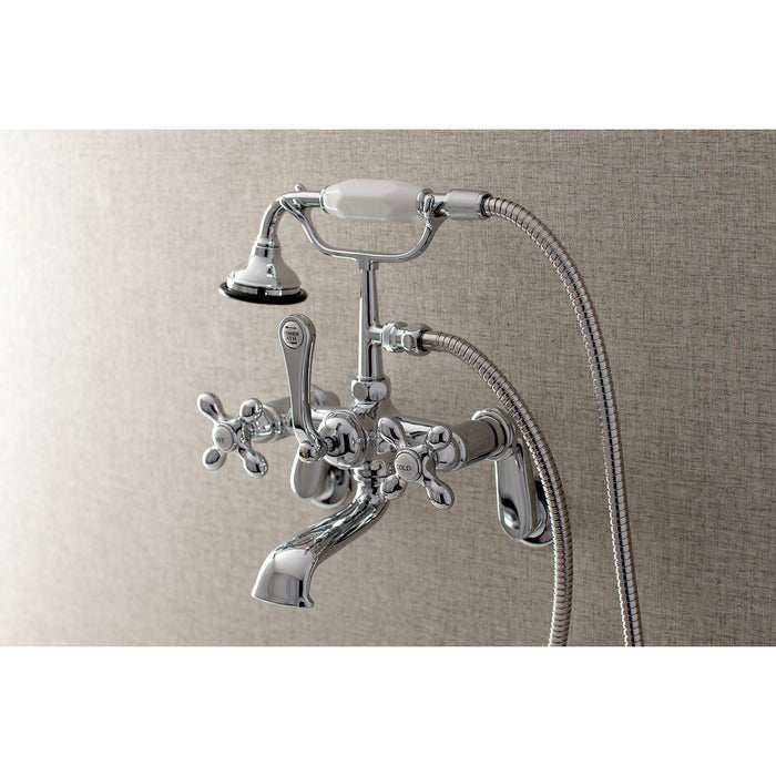 Kingston Heirloom AE58T1 - Aqua Vintage Three-Handle 2-Hole Tub Wall Mount Clawfoot Tub Faucet with Hand Shower, Polished Chrome