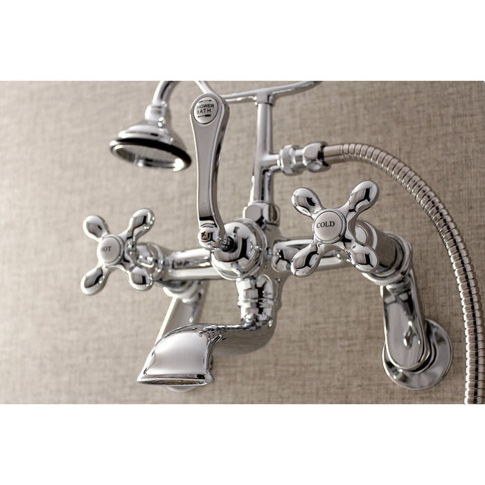 Kingston Heirloom AE58T1 - Aqua Vintage Three-Handle 2-Hole Tub Wall Mount Clawfoot Tub Faucet with Hand Shower, Polished Chrome