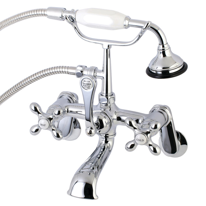 Kingston Heirloom AE58T1 - Aqua Vintage Three-Handle 2-Hole Tub Wall Mount Clawfoot Tub Faucet with Hand Shower, Polished Chrome