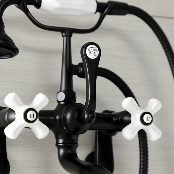 Kingston Heirloom AE59T0 - Aqua Vintage Three-Handle 2-Hole Tub Wall Mount Clawfoot Tub Faucet with Hand Shower, Matte Black