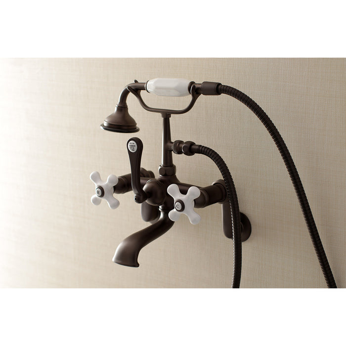Kingston Heirloom AE59T5 - Aqua Vintage Three-Handle 2-Hole Tub Wall Mount Clawfoot Tub Faucet with Hand Shower, Oil Rubbed Bronze