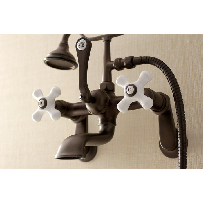 Kingston Heirloom AE59T5 - Aqua Vintage Three-Handle 2-Hole Tub Wall Mount Clawfoot Tub Faucet with Hand Shower, Oil Rubbed Bronze