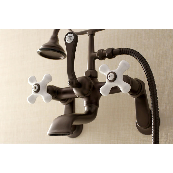 Aqua Vintage AE59T5 Three-Handle 2-Hole Tub Wall Mount Clawfoot Tub Faucet with Hand Shower, Oil Rubbed Bronze