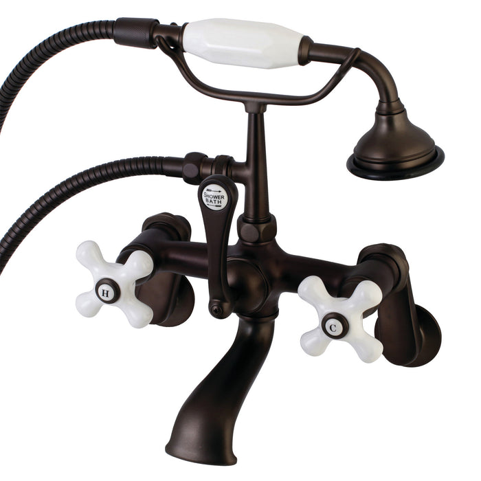 Aqua Vintage AE59T5 Three-Handle 2-Hole Tub Wall Mount Clawfoot Tub Faucet with Hand Shower, Oil Rubbed Bronze