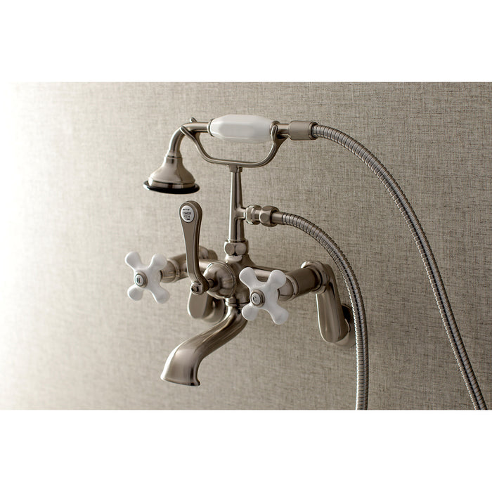 Aqua Vintage AE59T8 Three-Handle 2-Hole Tub Wall Mount Clawfoot Tub Faucet with Hand Shower, Brushed Nickel
