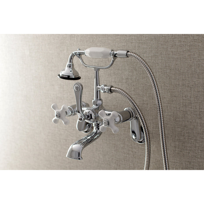 Kingston Heirloom AE60T1 - Aqua Vintage Three-Handle 2-Hole Tub Wall Mount Clawfoot Tub Faucet with Hand Shower, Polished Chrome