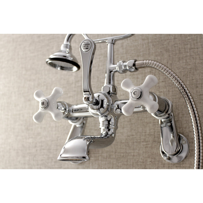 Kingston Heirloom AE60T1 - Aqua Vintage Three-Handle 2-Hole Tub Wall Mount Clawfoot Tub Faucet with Hand Shower, Polished Chrome