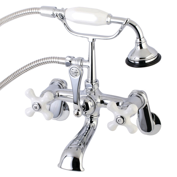 Kingston Heirloom AE60T1 - Aqua Vintage Three-Handle 2-Hole Tub Wall Mount Clawfoot Tub Faucet with Hand Shower, Polished Chrome