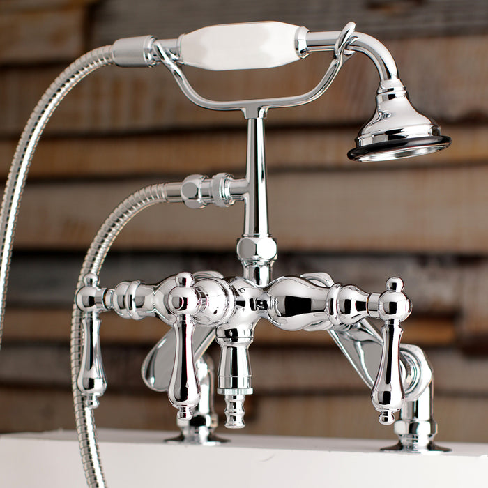 Kingston Heirloom AE620T1 - Vintage Three-Handle 2-Hole Deck-Mount Clawfoot Tub Faucet with Hand Shower, Polished Chrome