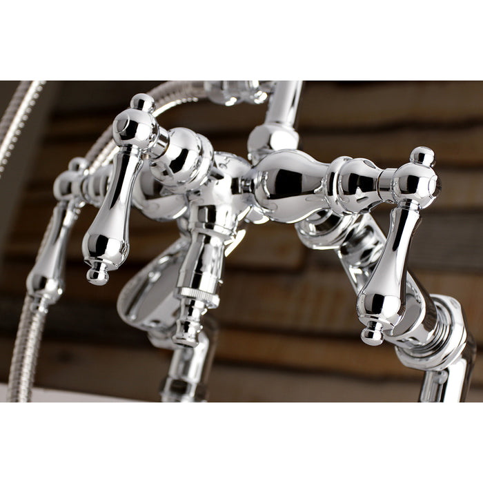 Kingston Heirloom AE620T1 - Vintage Three-Handle 2-Hole Deck-Mount Clawfoot Tub Faucet with Hand Shower, Polished Chrome